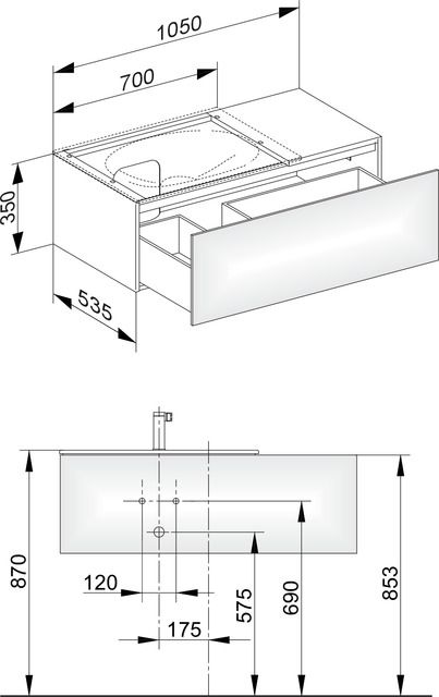 KEUCO Waschtischunterschrank Edition 11 105x35x53,5cm, 1 Frontauszug, links, Lack Seidenmatt, Glas Weiß