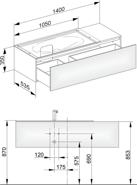 KEUCO Waschtischunterschrank Edition 11 140x35x53,5cm, 1 Frontauszug, links, Furnier Eiche Tabak
