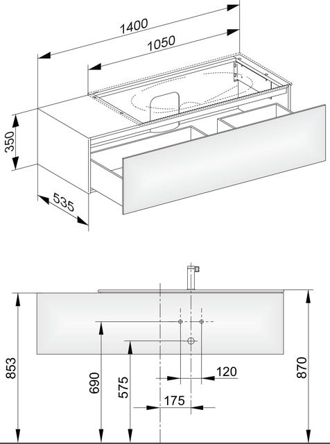 KEUCO Waschtischunterschrank Edition 11 140x35x53,5cm, 1 Frontauszug, rechts, Strukturlack Trüffel