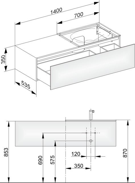 KEUCO Waschtischunterschrank Edition 11 140x35x53,5cm, Frontauszug rechts, Strukturlack Weiß