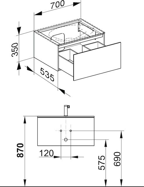 KEUCO Waschtischunterschrank Edition 11 Planning 70x35x53,5cm, 1 Frontauszug, Strukturlack Anthrazit