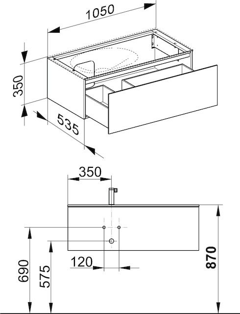 KEUCO Waschtischunterschrank Edition 11 Planning 105x35x53,5cm, 1 Frontauszug, links Innenbeleuchtung, Furnier Eiche Hell
