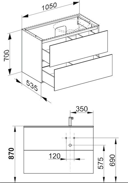 KEUCO Waschtischunterschrank Edition 11 Planning 105x70x53,5cm, 2 Frontauszüge, rechts, Strukturlack Anthrazit