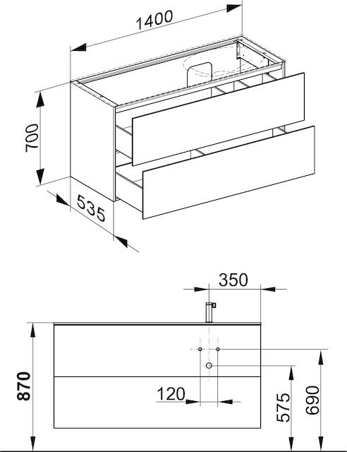 KEUCO Waschtischunterschrank Edition 11 Planning 140x70x53,5cm, 2 Frontauszüge, rechts, Furnier Eiche Hell