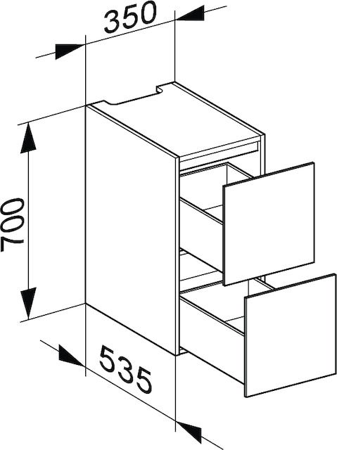 KEUCO Unterbauschrank Edition 11 Planning Strukturlack Trüffel, 35x70x53,5cm, 2 Frontauszüge, Innenbeleuchtung