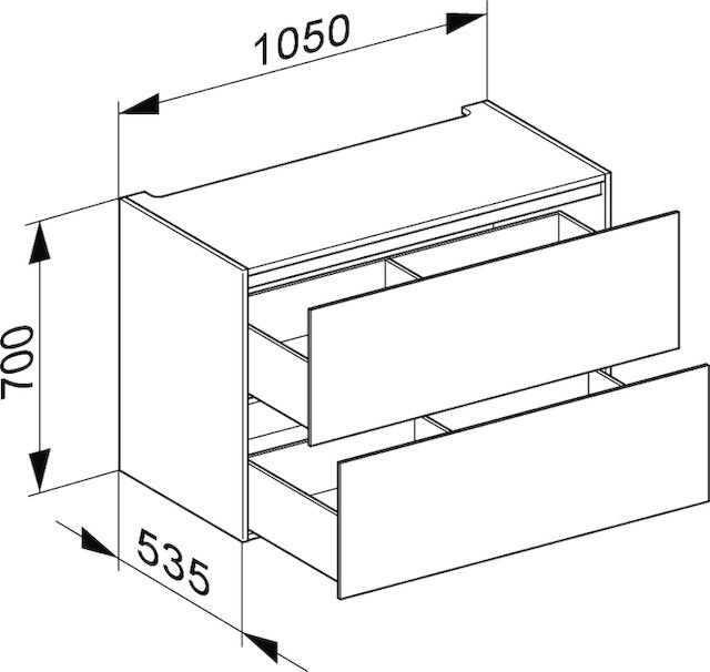 KEUCO Unterbauschrank Edition 11 Planning 105x70x53,5cm, 2 Frontauszüge, Innenbeleuchtung, Lack Seidenmatt, Glas Anthrazit klar
