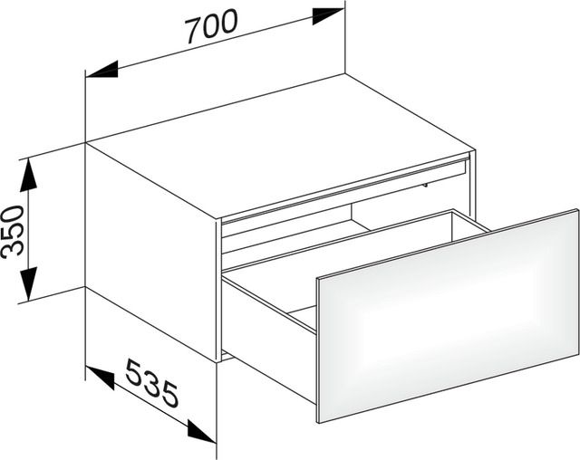 KEUCO Sideboard Edition 11 Planning 70x35x53,5cm, 1 Frontauszug, Innenbeleuchtung, Lack Seidenmatt, Glas Weiß