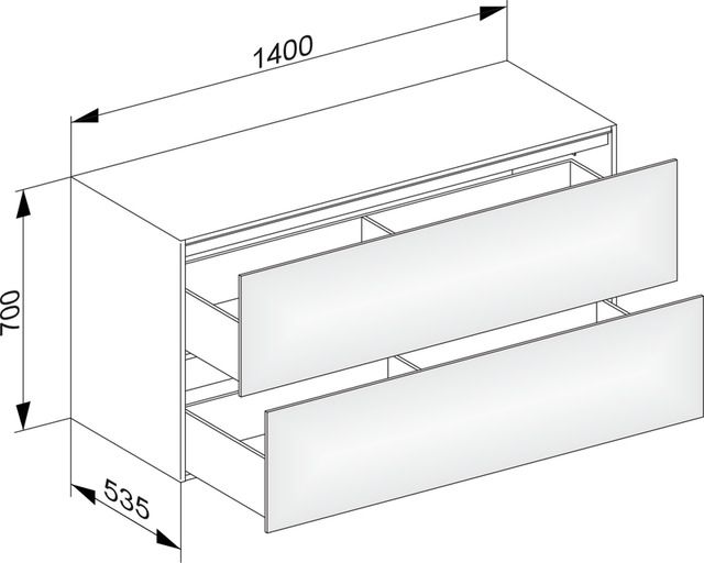 KEUCO Sideboard Edition 11 Planning 140x70x53,5cm, 2 Frontauszüge, Innenbeleuchtung, Lack Seidenmatt, Glas Schwarz