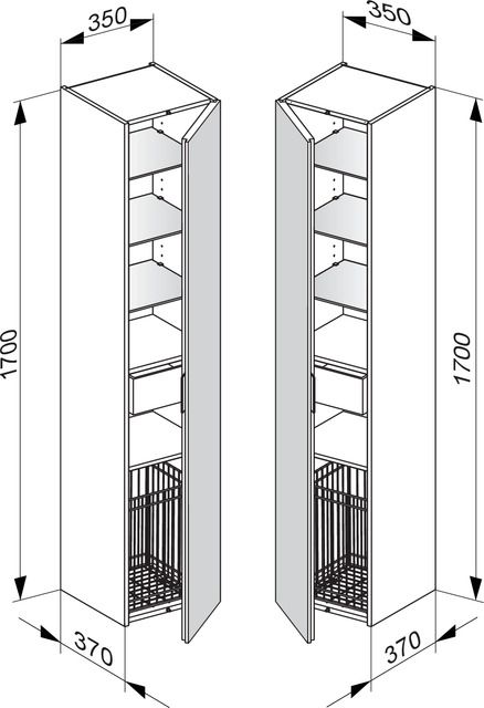 KEUCO Hochschrank Edition 11 Planning 35x170x37cm, 1-türig, rechts, Lack Seidenmatt, Glas Anthrazit klar