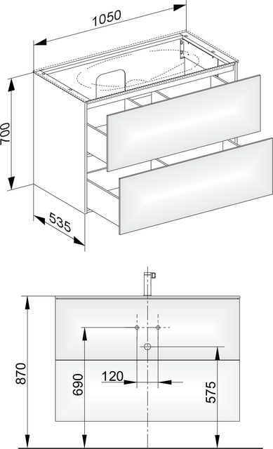 KEUCO Waschtischunterschrank Edition 11 105x70x53,5cm, 2 Frontauszüge, Innenbeleuchtung, Furnier Eiche Hell