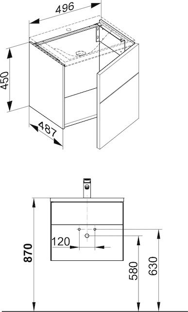 KEUCO Waschtisch-Unterschrank Royal Reflex 49,6x45x48,7cm, 1-türig, links, titan/titan