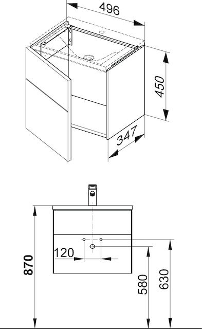 KEUCO Waschtisch-Unterschrank Royal Reflex 49,6x45x34,7cm, 1-türig, links, schwarz/schwarz