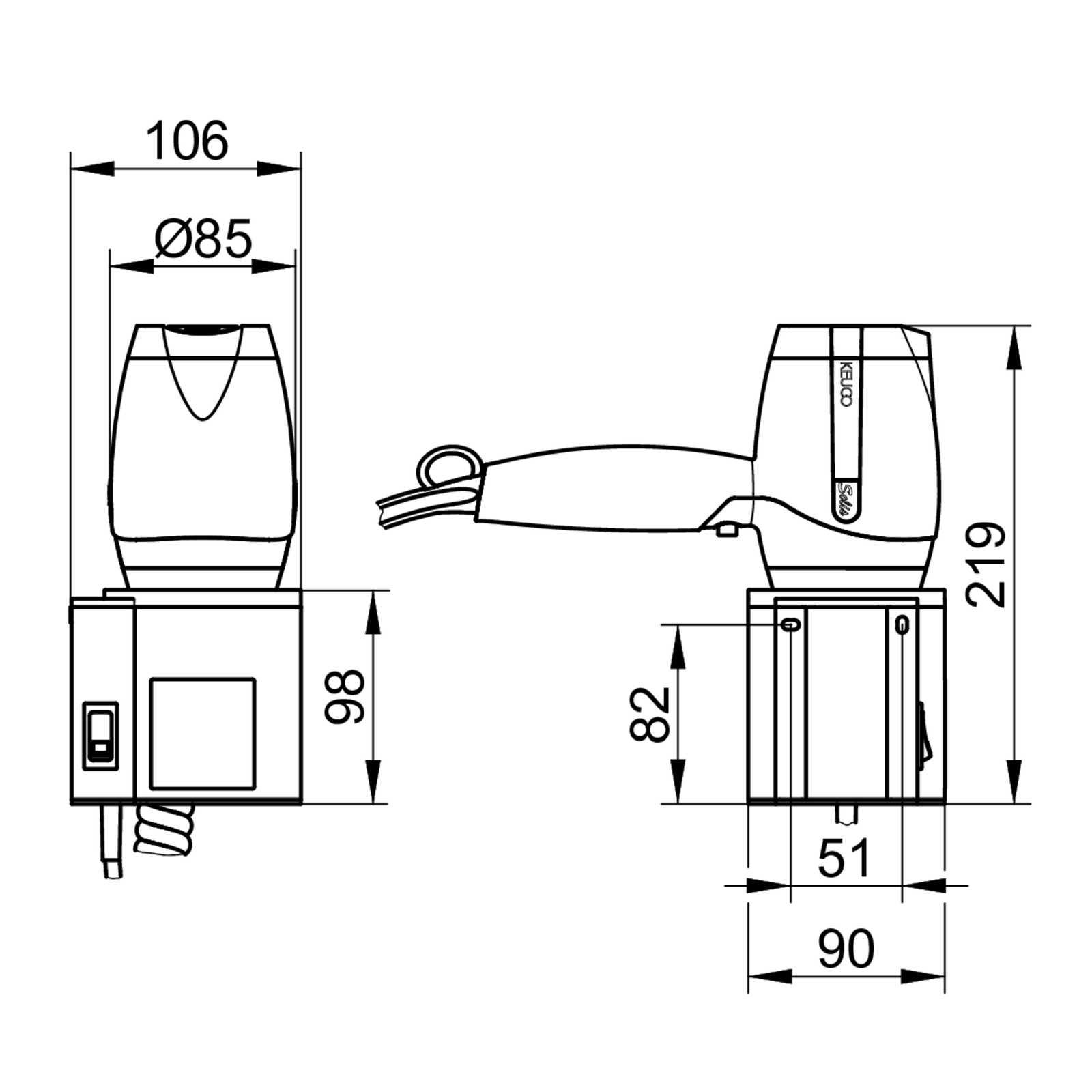 KEUCO Haartrockner Plan 230 V, 3 Heizstufen, verchromt / schwarz