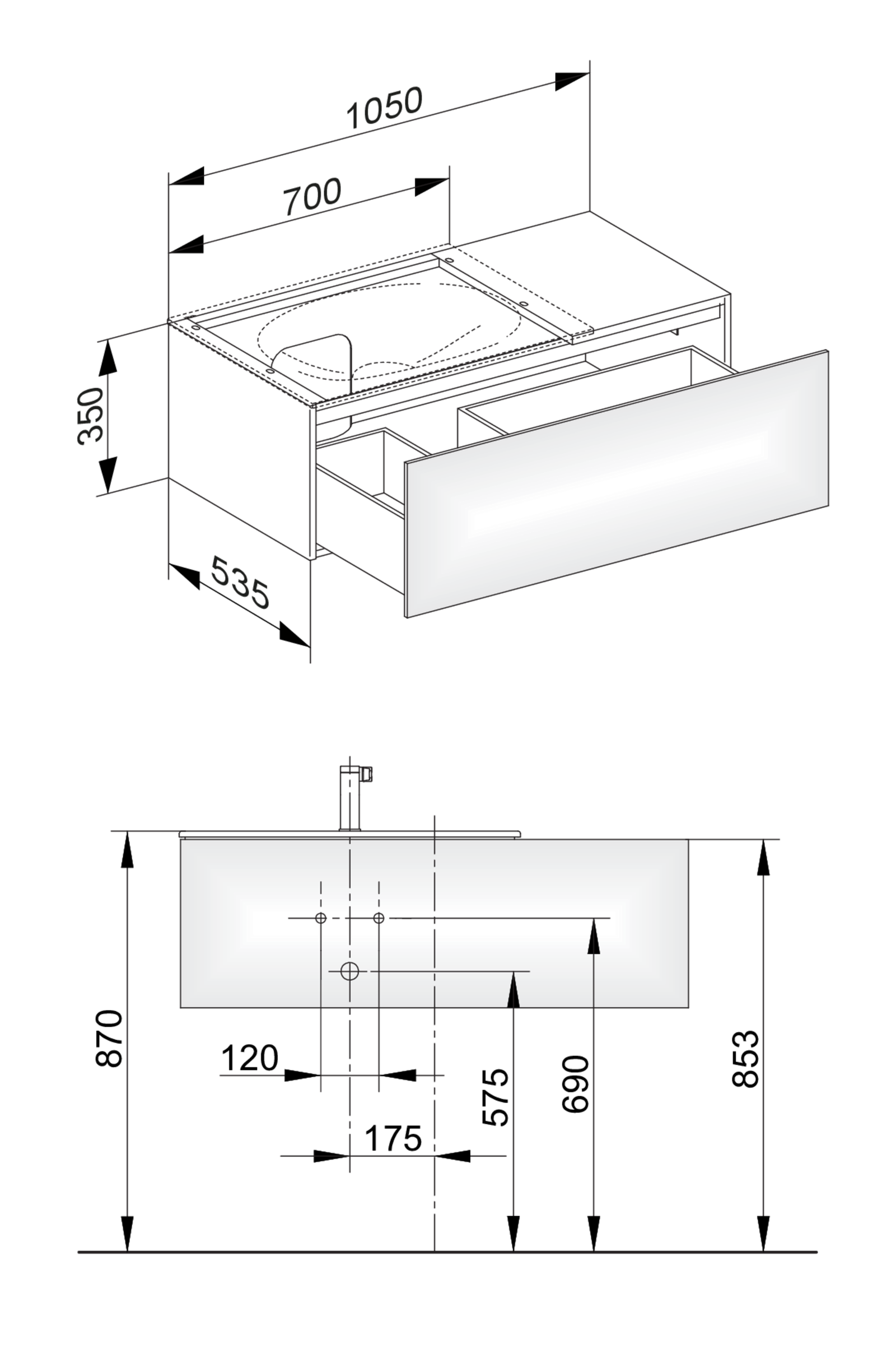 KEUCO Waschtischunterschrank Edition 11 105x35x53,5cm, 1 Frontauszug, links, Weiß, Glas Weiß