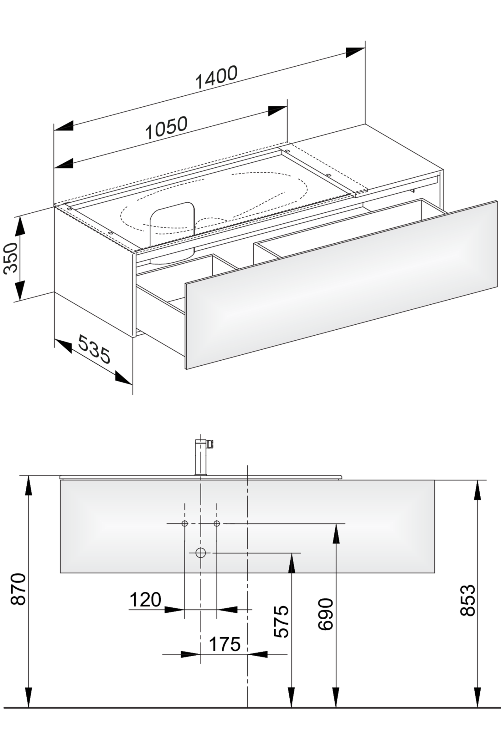 KEUCO Waschtischunterschrank Edition 11 140x35x53,5cm, 1 Frontauszug, links, Eiche Tabak