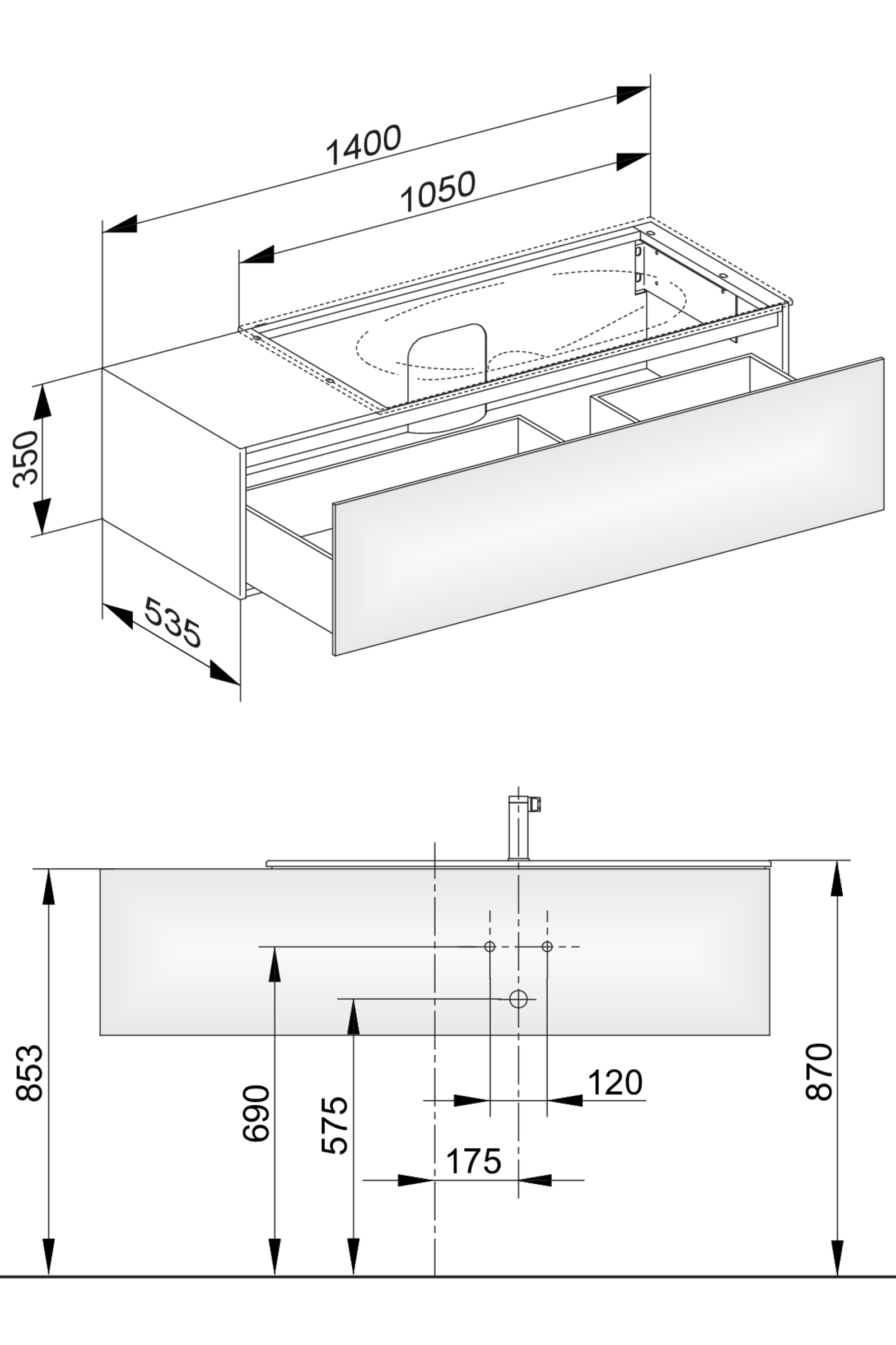 KEUCO Waschtischunterschrank Edition 11 140x35x53,5cm, 1 Frontauszug, rechts, Cashmere, Glas Cashmere