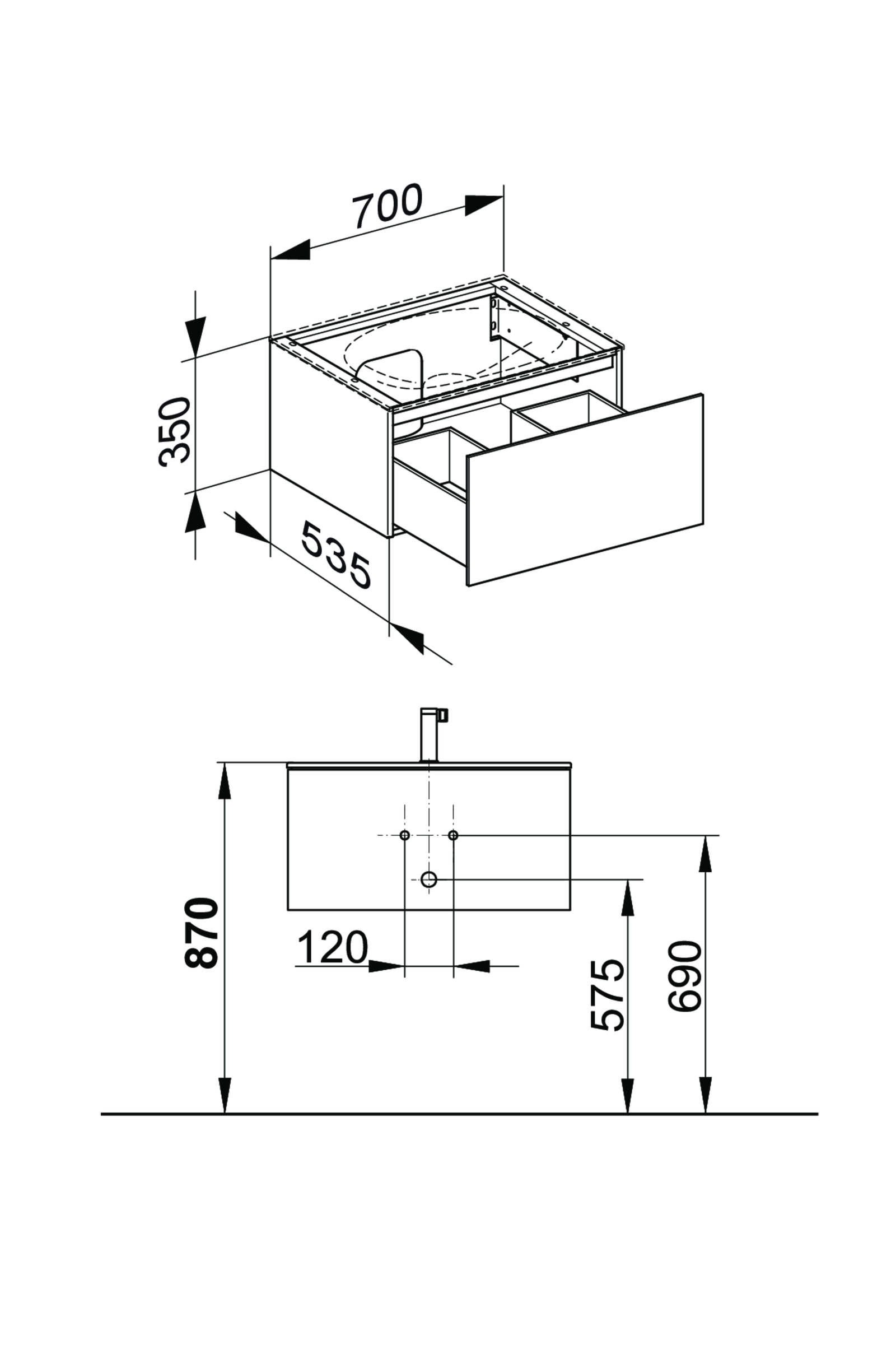 KEUCO Waschtischunterschrank Edition 11 Planning 70x35x53,5cm, 1 Frontauszug, Lack Seidenmatt, Glas Schwarz