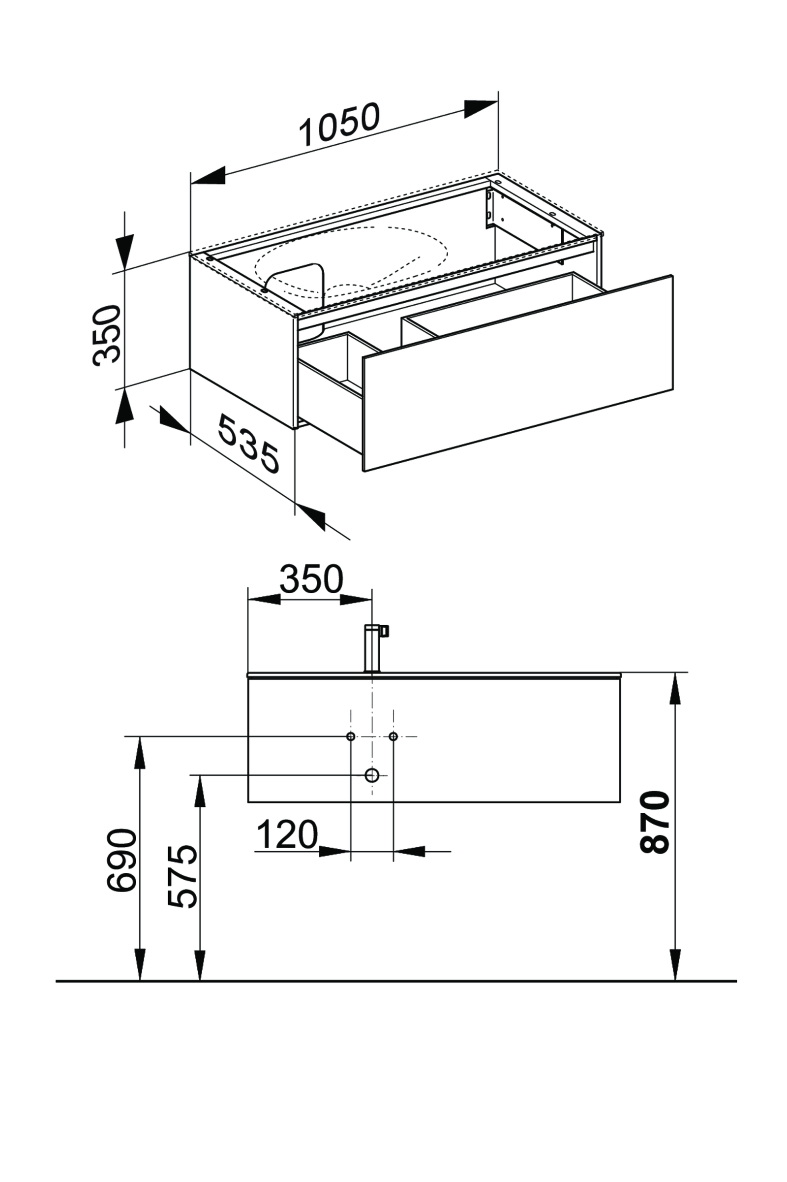 KEUCO Waschtischunterschrank Edition 11 105x35x53,5cm, 1 Frontauszug, links, Weiß hochglanz