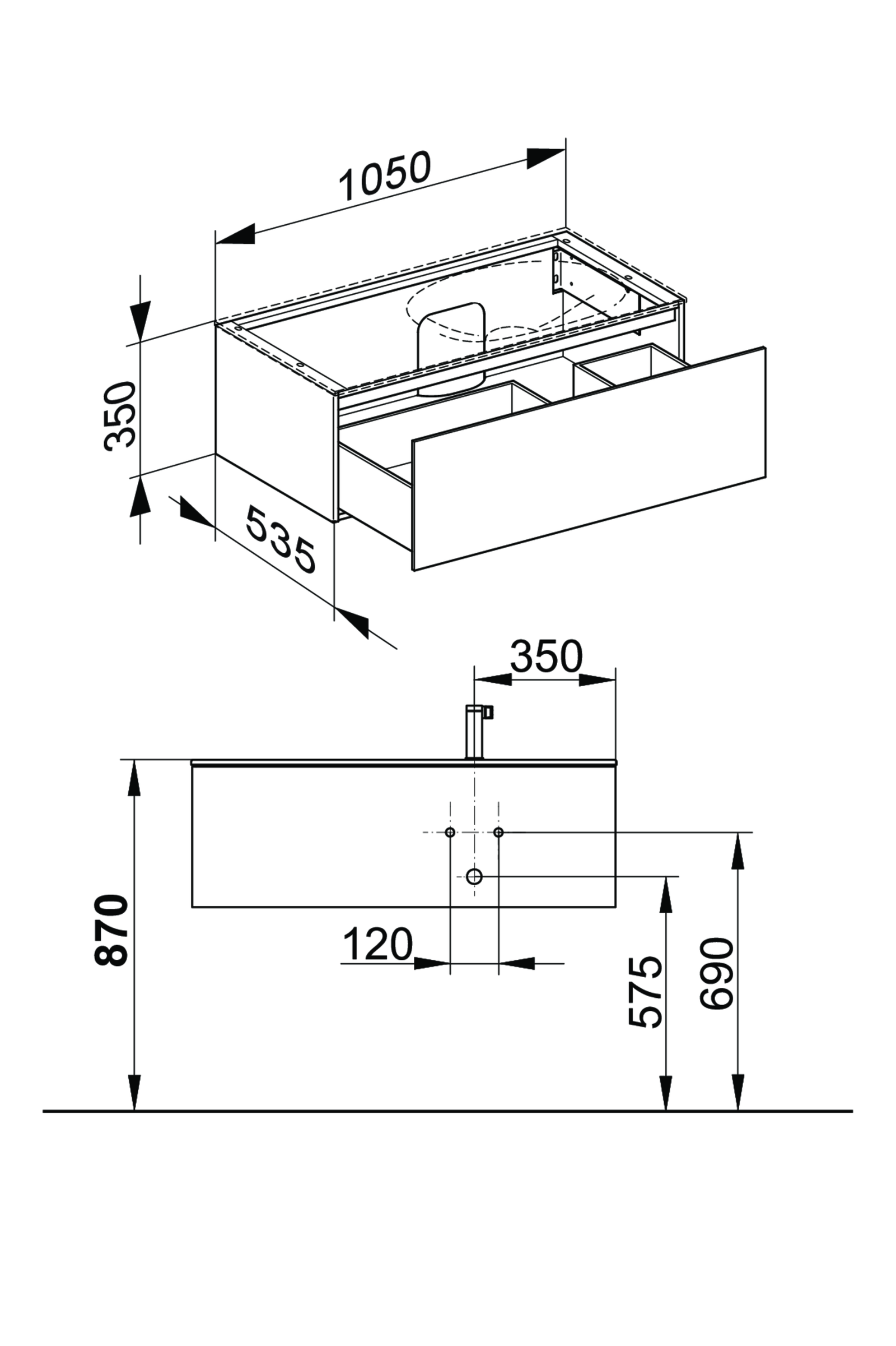 KEUCO Waschtischunterschrank Edition 11 105x35x53,5cm, 1 Frontauszug, rechts, Beleuchtung, schwarz, Glas schwarz