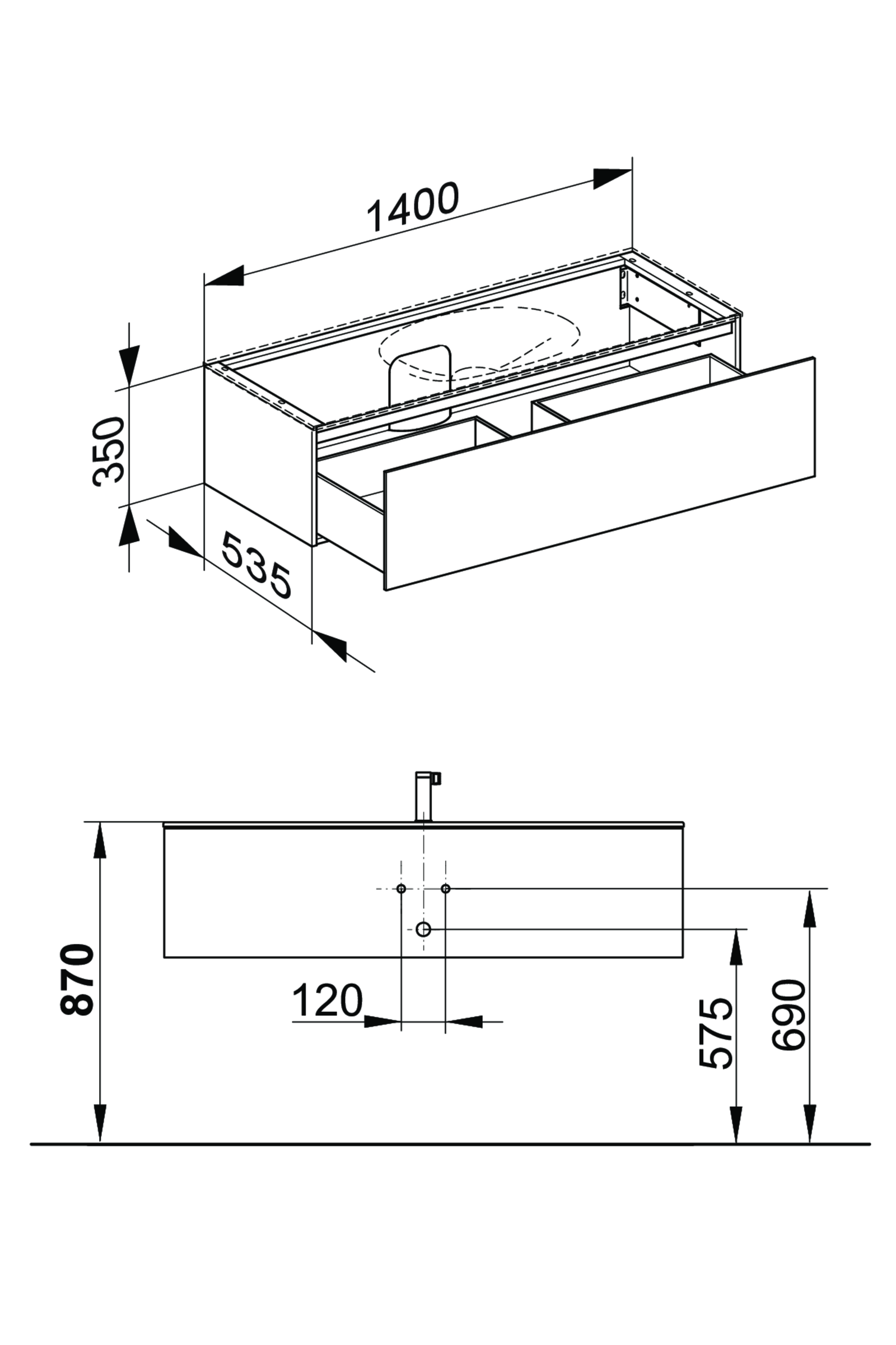 KEUCO Waschtischunterschrank Edition 11 140x35x53,5cm, 1 Frontauszug, Weiß, Glas Weiß satiniert