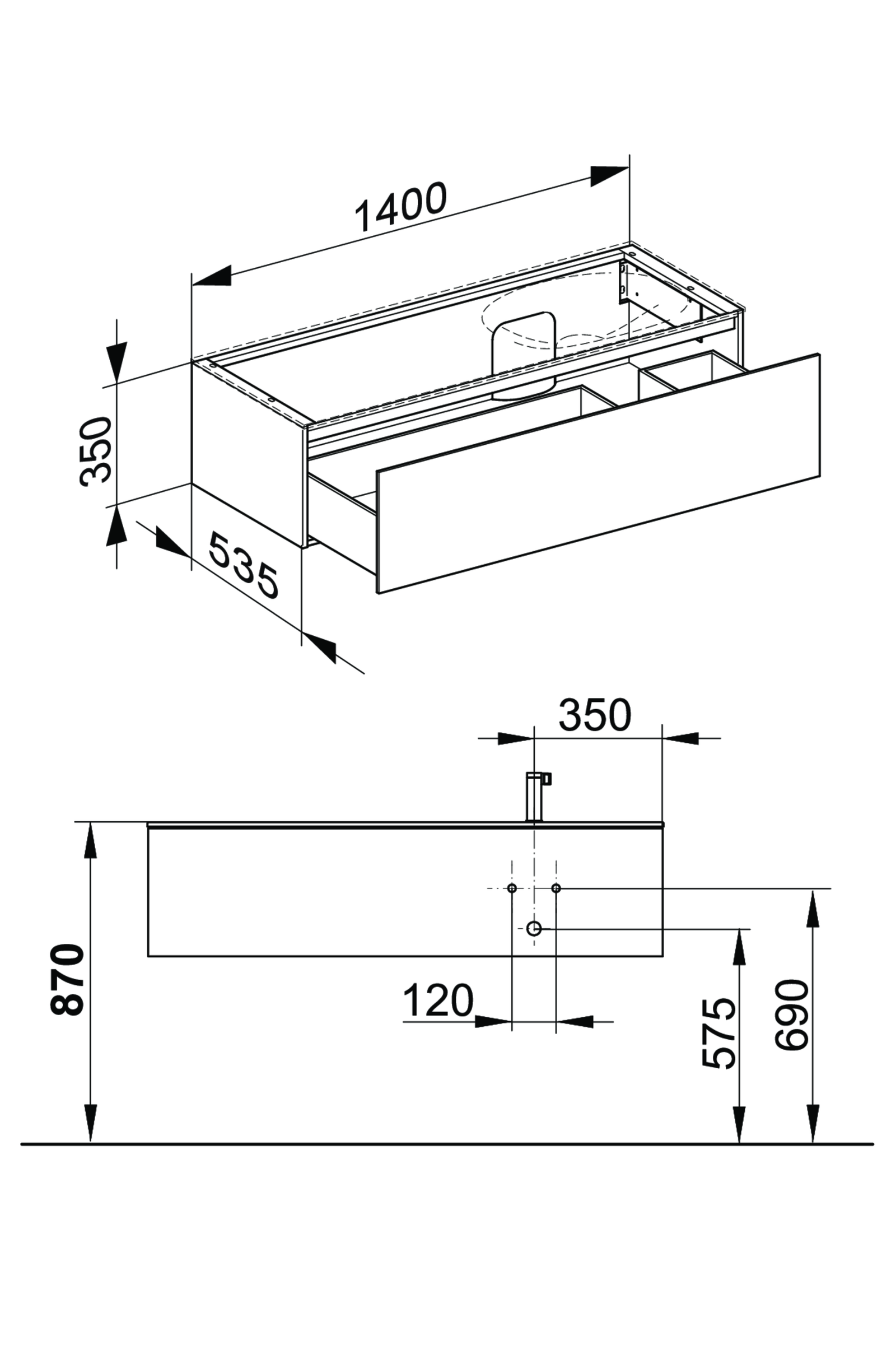 KEUCO Waschtischunterschrank Edition 11 Planning 140x35x53,5cm, 1 Frontauszug, rechts, Innenbeleuchtung, Lack Seidenmatt, Glas Trüffel klar