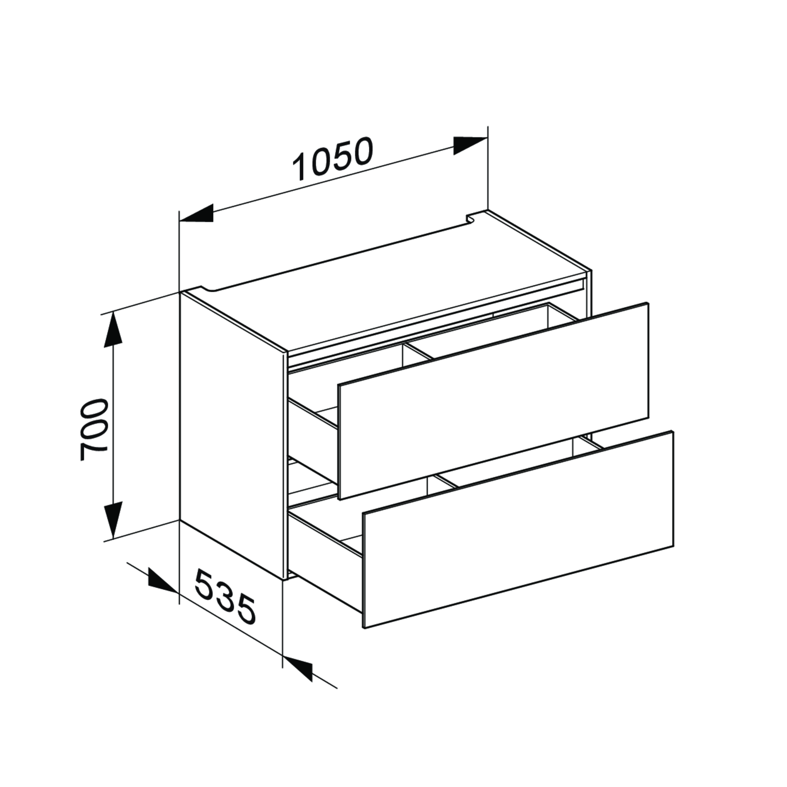 KEUCO Unterbauschrank Edition 11 Planning 105x70x53,5cm, 2 Frontauszüge, Innenbeleuchtung, Strukturlack Weiß