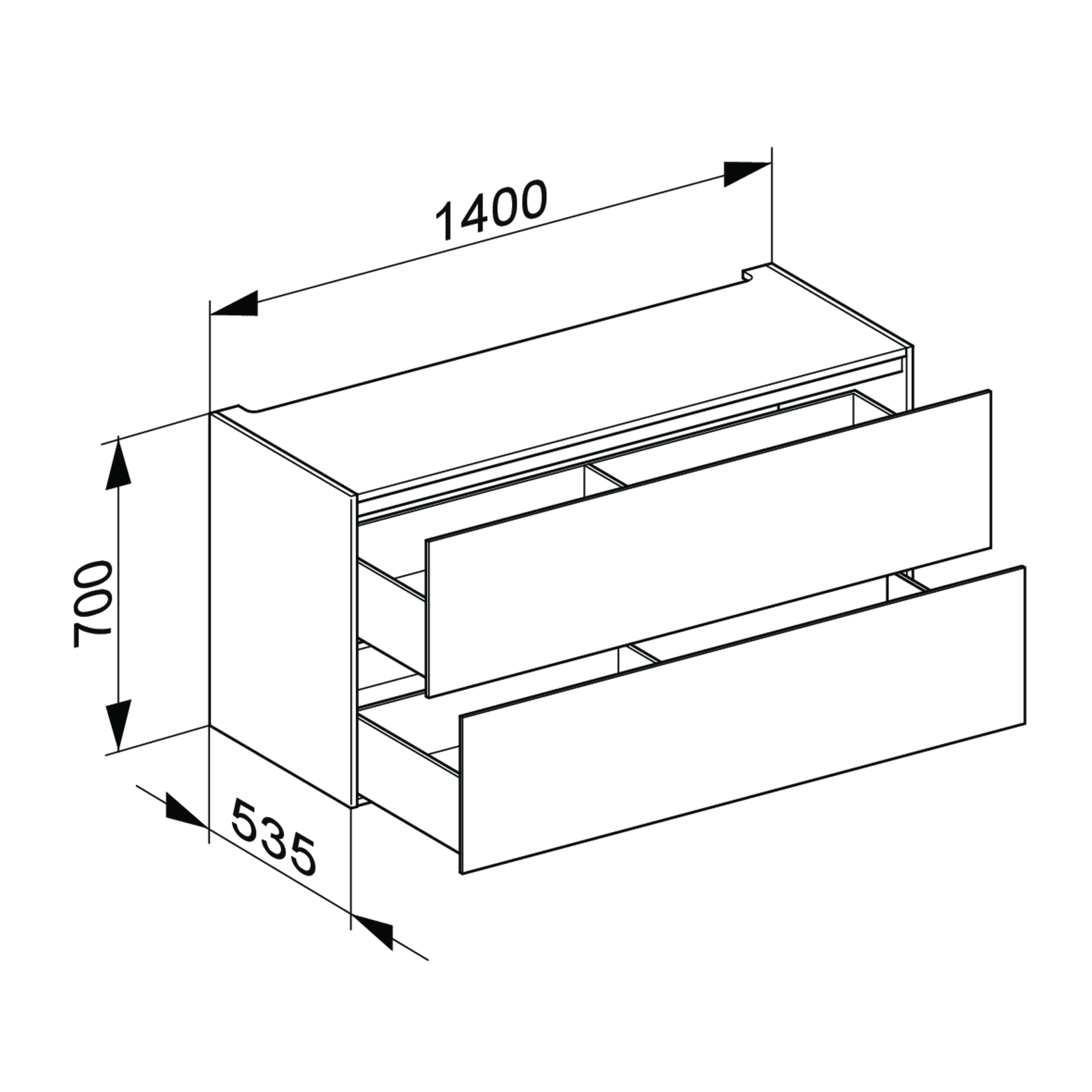 KEUCO Unterbauschrank Edition 11 Planning 140x70x53,5cm, 2 Frontauszüge, Innenbeleuchtung, Furnier Eiche Hell