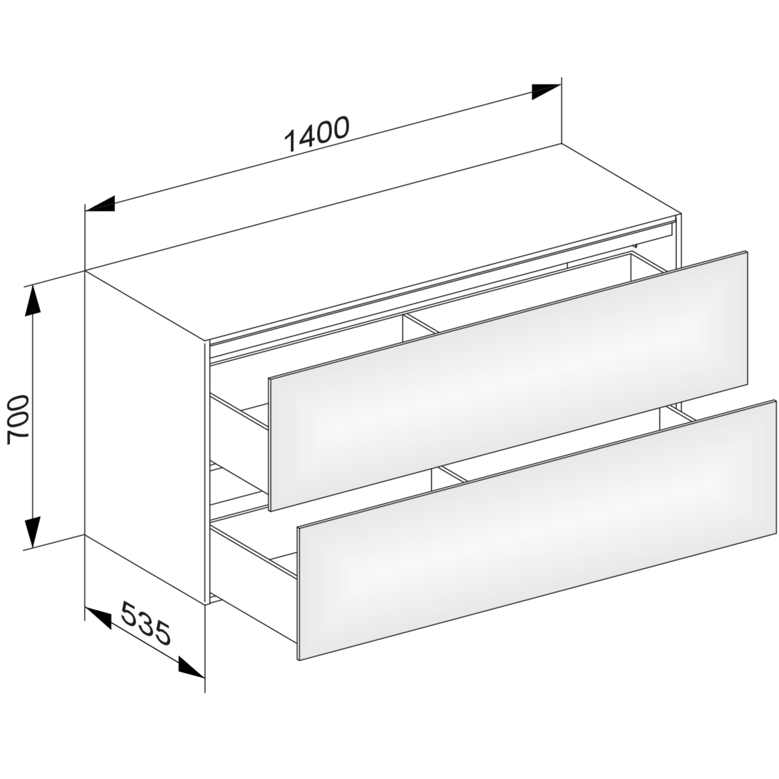 KEUCO Sideboard Edition 11 Planning 140x70x53,5cm, 2 Frontauszüge, Innenbeleuchtung, Lack Seidenmatt, Glas Schwarz