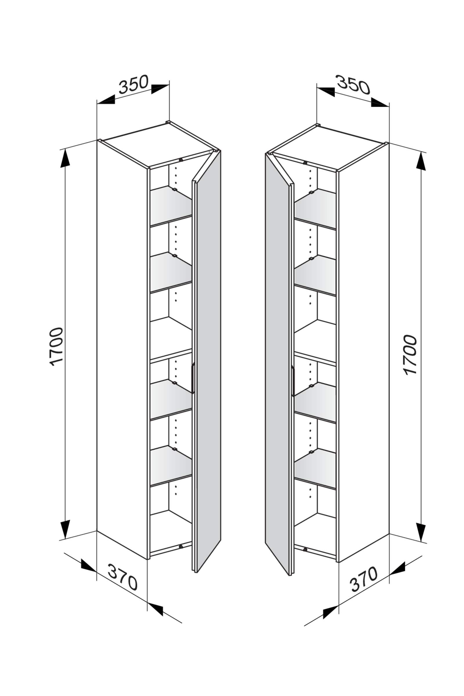 KEUCO Hochschrank Edition 11 35x170x37cm, 1-türig, Anschlag links, Cashmere, Glas Cashmere