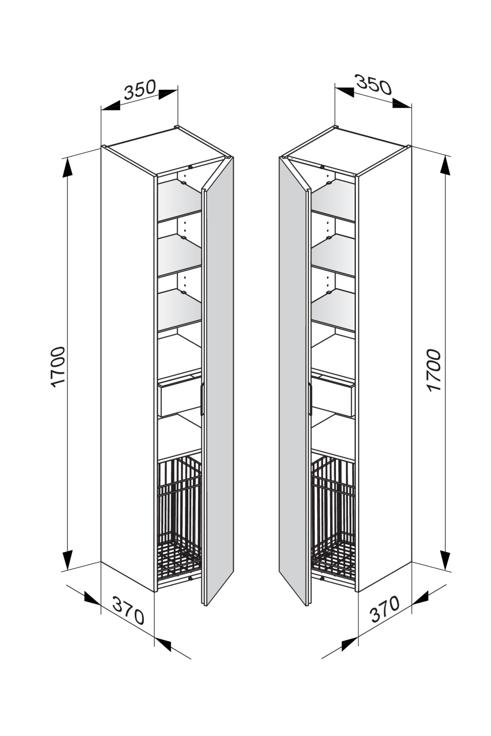 KEUCO Hochschrank Edition 11 35x170x37cm, 1-türig, Anschlag rechts, Wäschekorb, Anthrazit, Glas Anthrazit