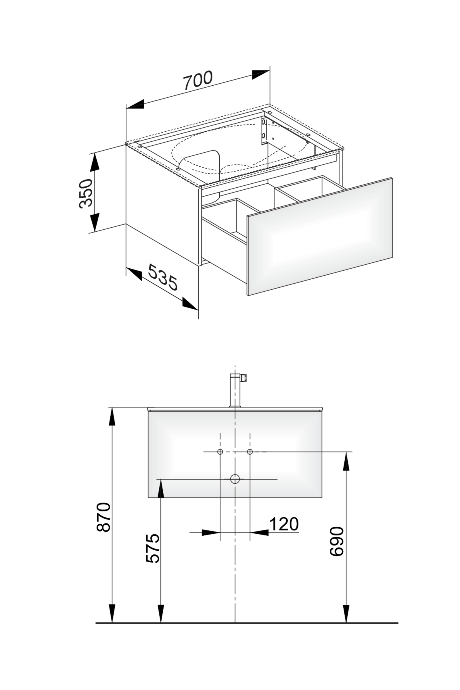KEUCO Waschtischunterschrank Edition 11 70x35x53,5cm, 1 Frontauszug, Beleuchtung, Weiß, Glas Weiß satiniert