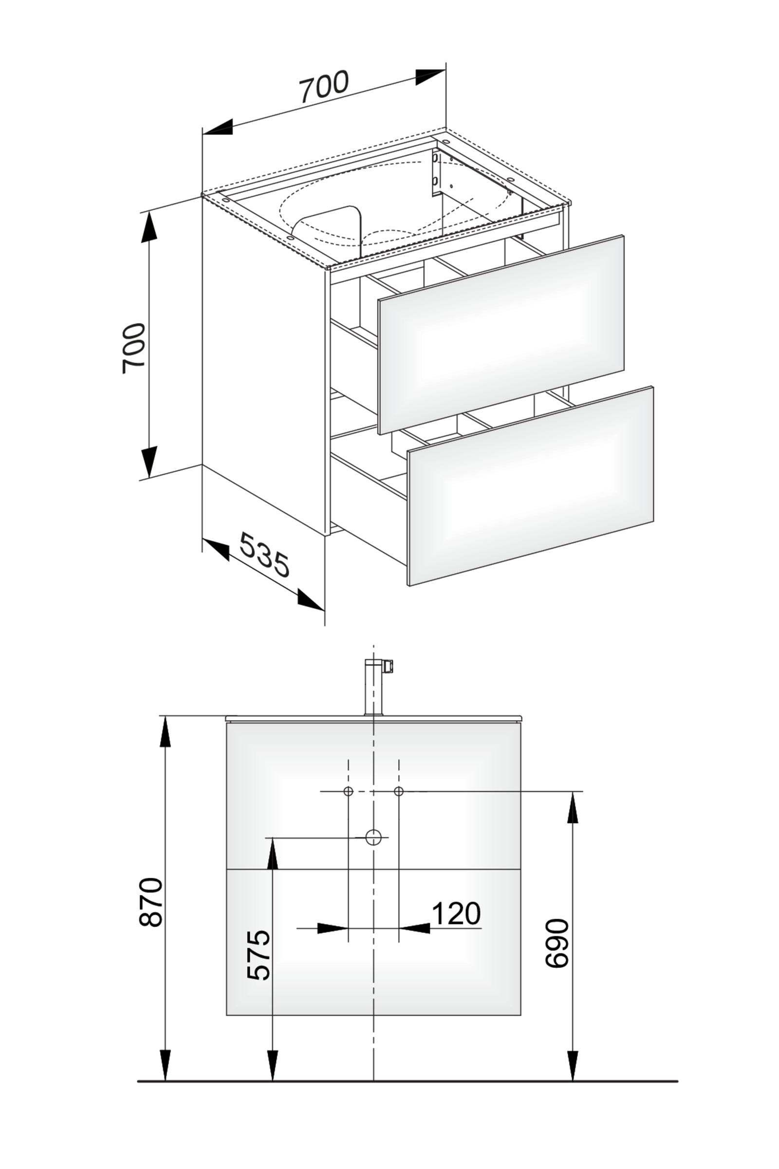 KEUCO Waschtischunterschrank Edition 11 70x70x53,5cm, 2 Frontauszüge, Cashmere, Glas Cashmere