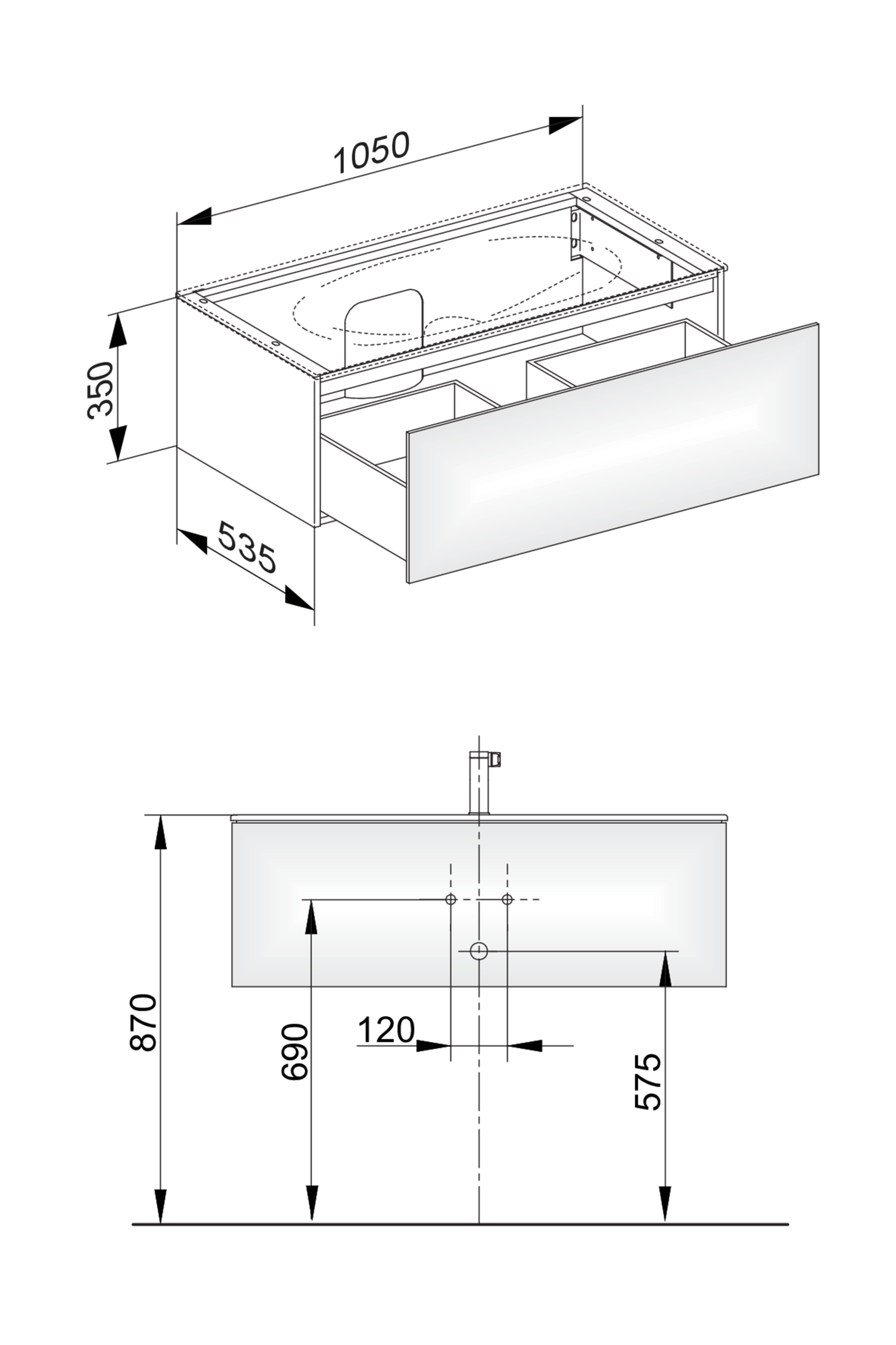 KEUCO Waschtischunterschrank Edition 11 105x35x53,5cm, 1 Frontauszug, Lack Seidenmatt, Glas cashmere satiniert