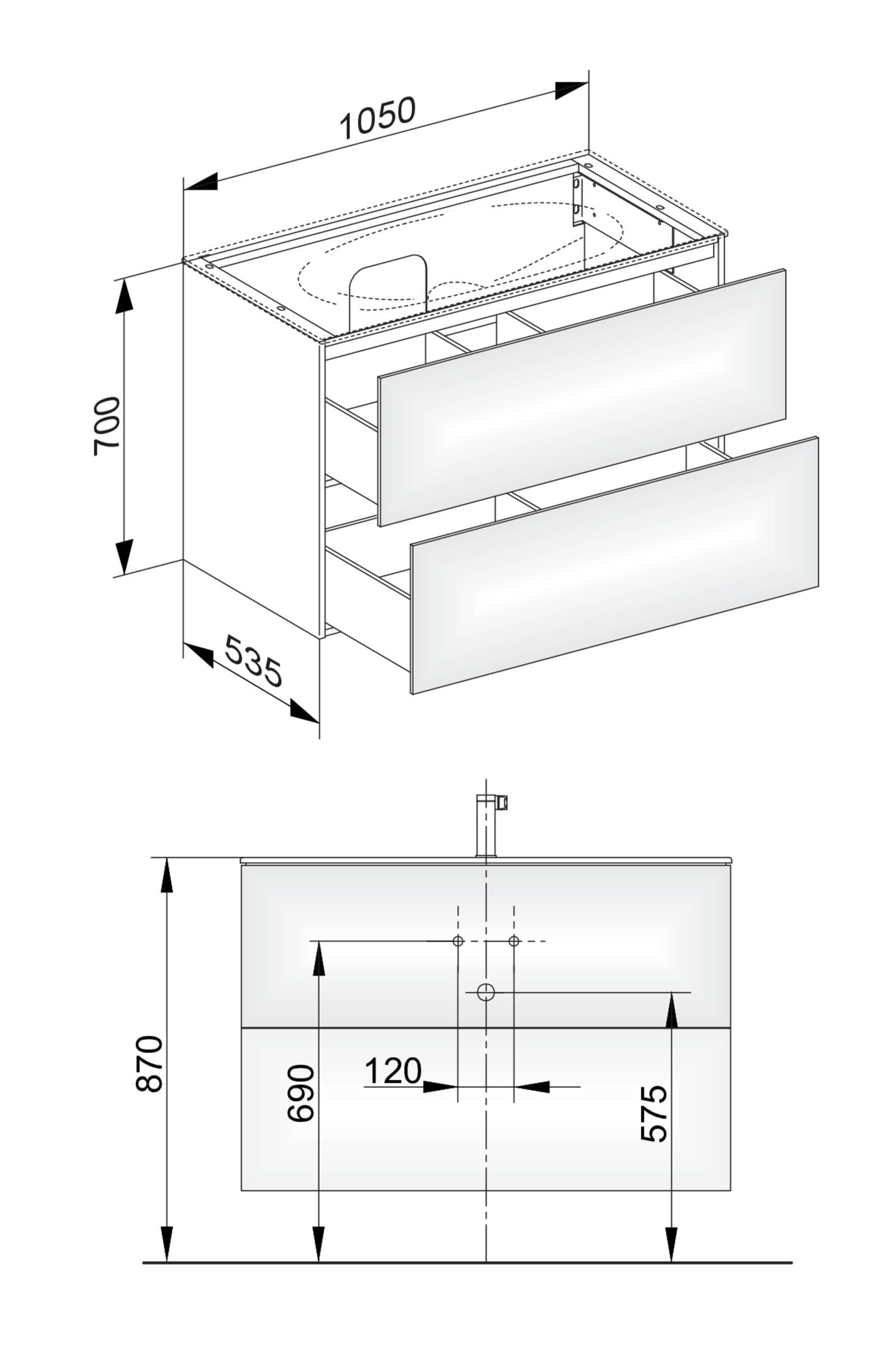 KEUCO Waschtischunterschrank Edition 11 105x70x53,5cm, 2 Frontauszüge, Innenbeleuchtung, Furnier Eiche Hell