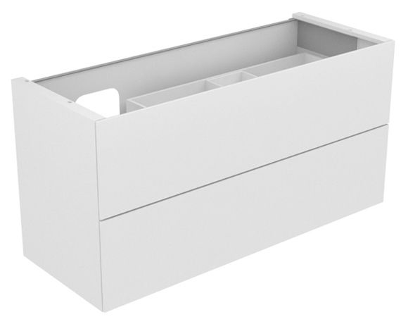 KEUCO Waschtischunterschrank Edition 11 Planning 140x70x53,5cm, 2 Frontauszüge, links, Lack Seidenmatt, Glas Weiß