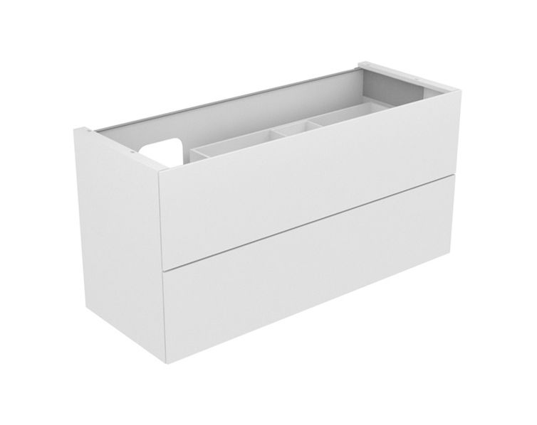KEUCO Waschtischunterschrank Edition 11 140x70x53,5cm, 2 Frontauszüge, links, Weiß, Glas Weiß