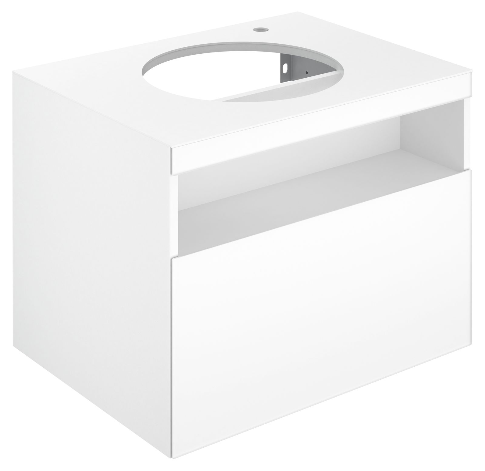 KEUCO Waschtisch-Unterschrank Stageline 65 x 55 x 49 cm, Dekor weiß, Glas weiß klar, ohne Elektrik, Hahnlochbohrung rechts
