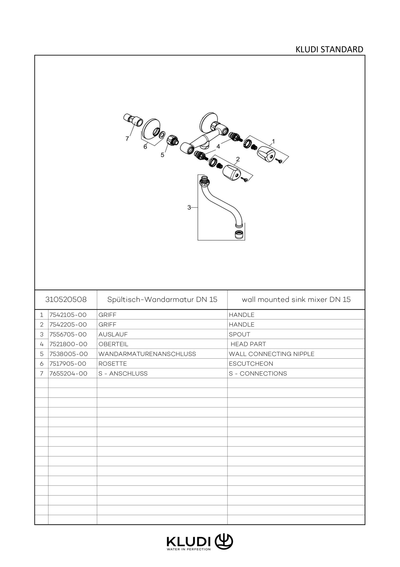 KLUDI Standard Spültisch-Wandarmatur Terraluxgriffe Metall, schwenkbarer Rohrauslauf 360Grad, chrom