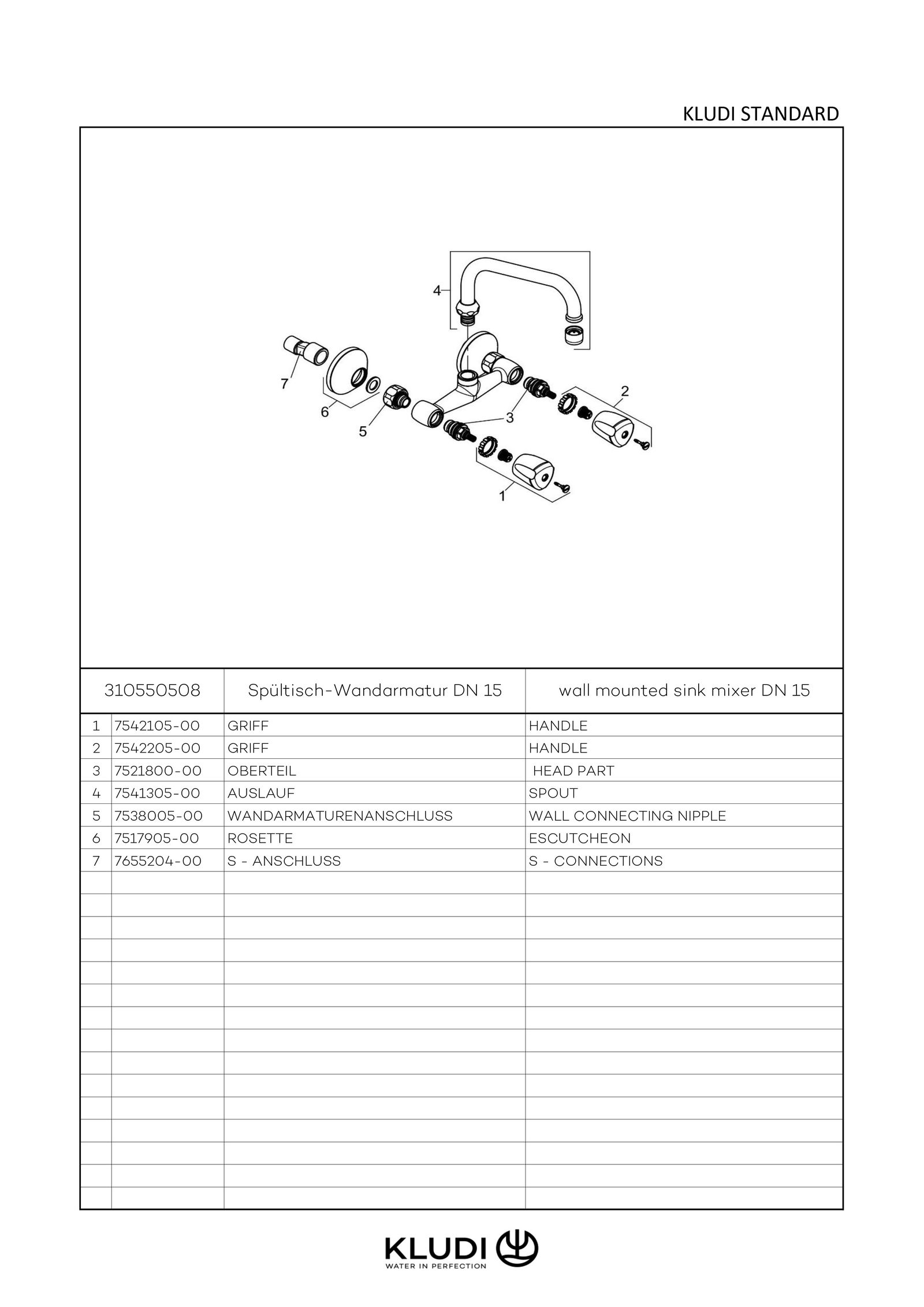 KLUDI Standard Spültisch-Wandarmatur Terraluxgriffe Metall, schwenkbarer Rohrauslauf 360Grad, chrom