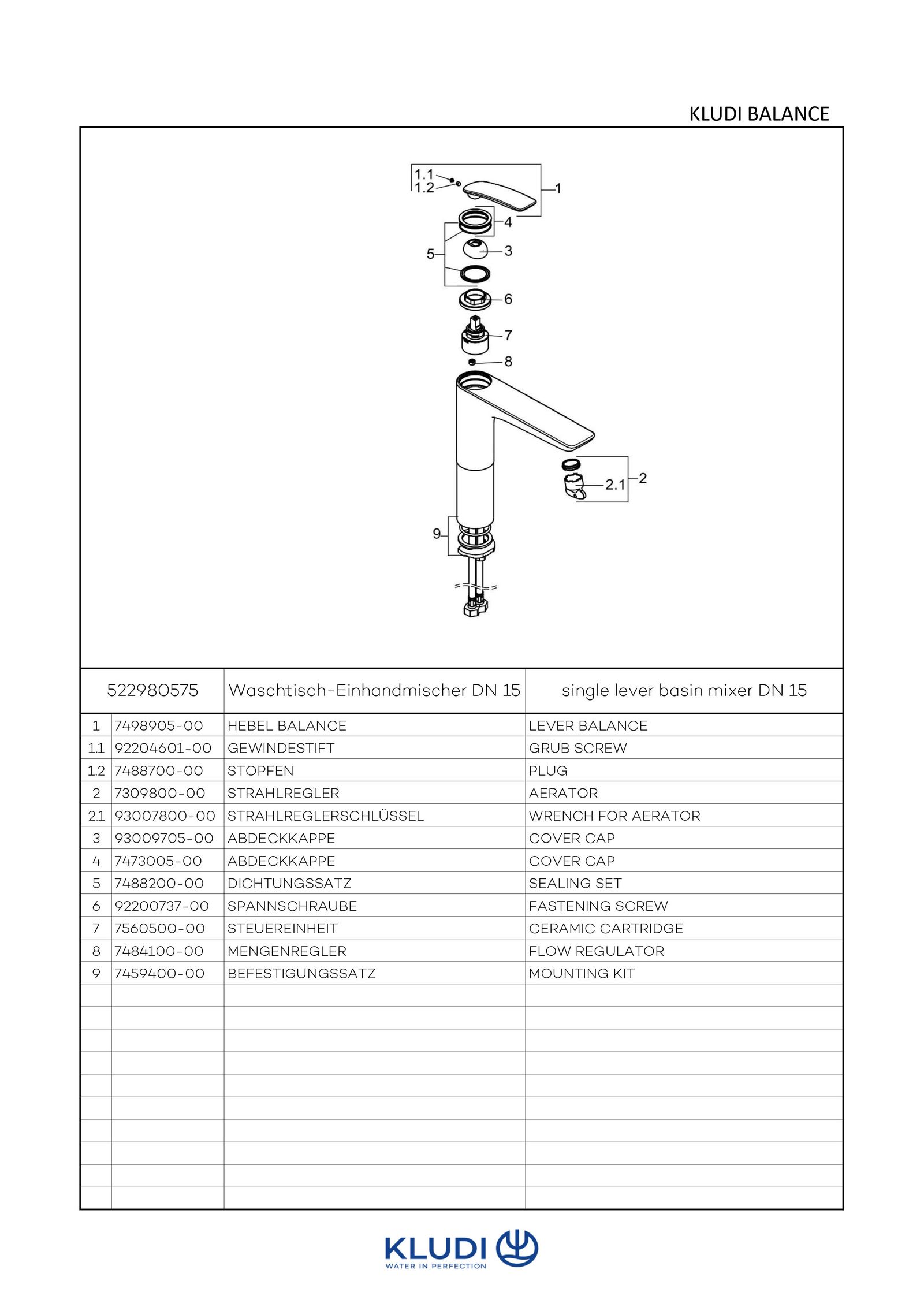 KLUDI Balance Waschschüssel-Einhebelmischer ohne Ablaufgarnitur, Durchflussmenge 5 l/min, chrom