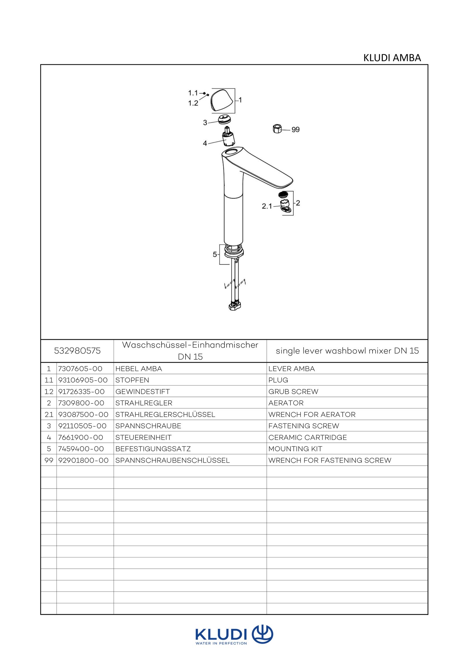 KLUDI AMBA Waschschüssel-Einhebelmischer ohne Ablaufgarnitur, Durchflussmenge 4,5 l/min, chrom