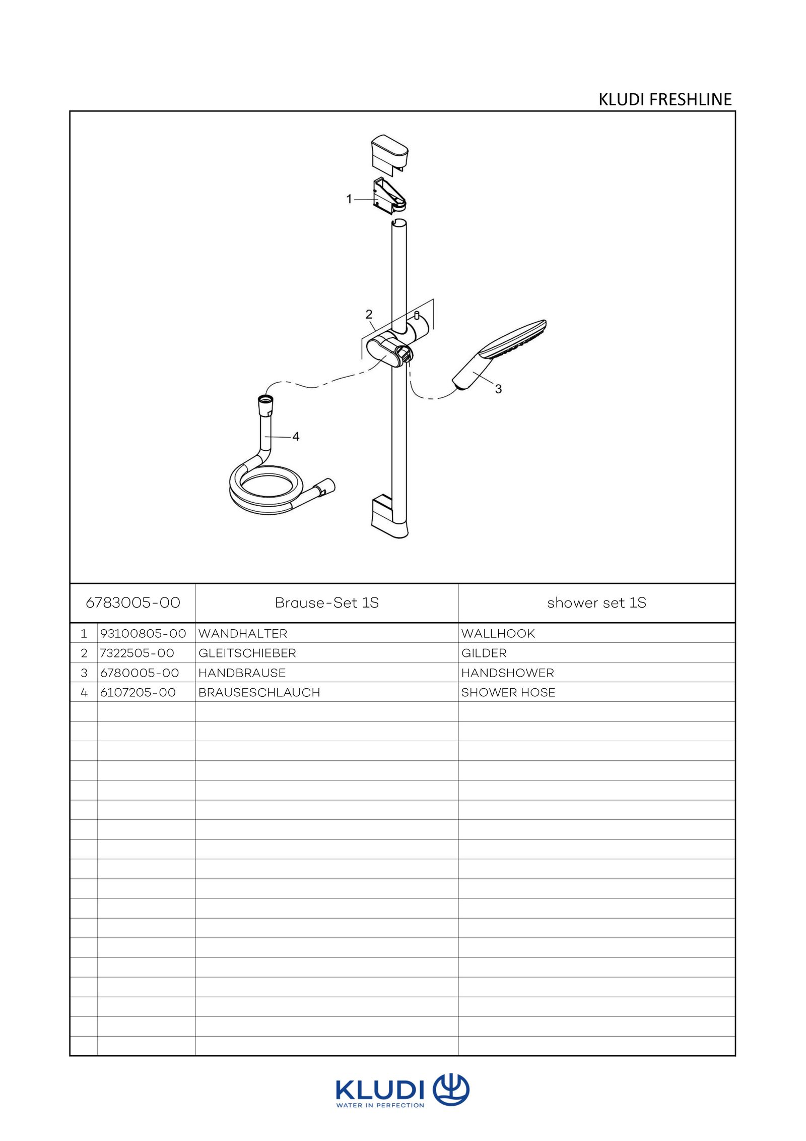 KLUDI Freshline Brause-Set 1S Wandstange 600mm, chrom