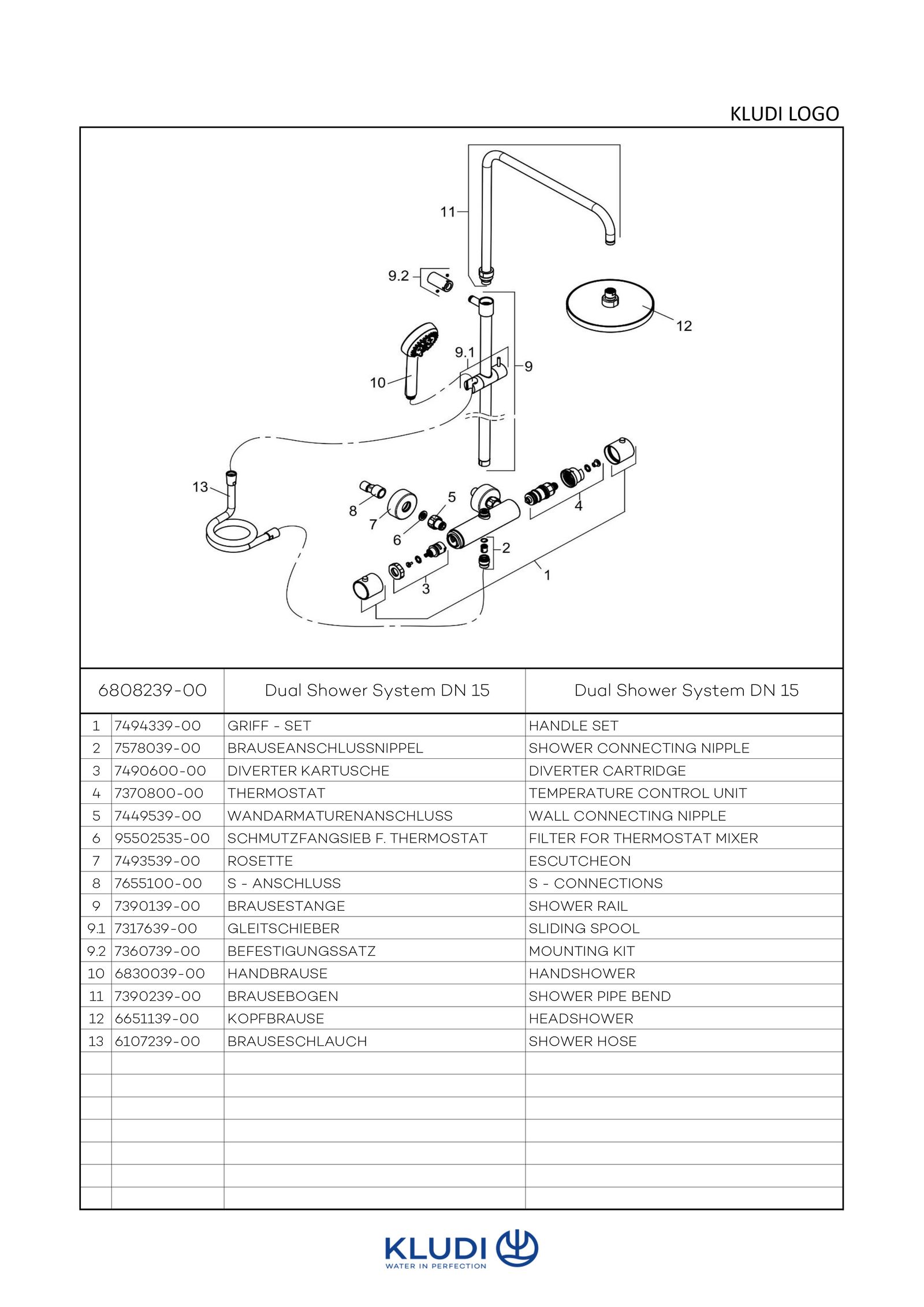 KLUDI Logo Thermostat-Dual-Shower-System mit Tellerkopfbrause d&#x3D; 245mm, mattschwarz