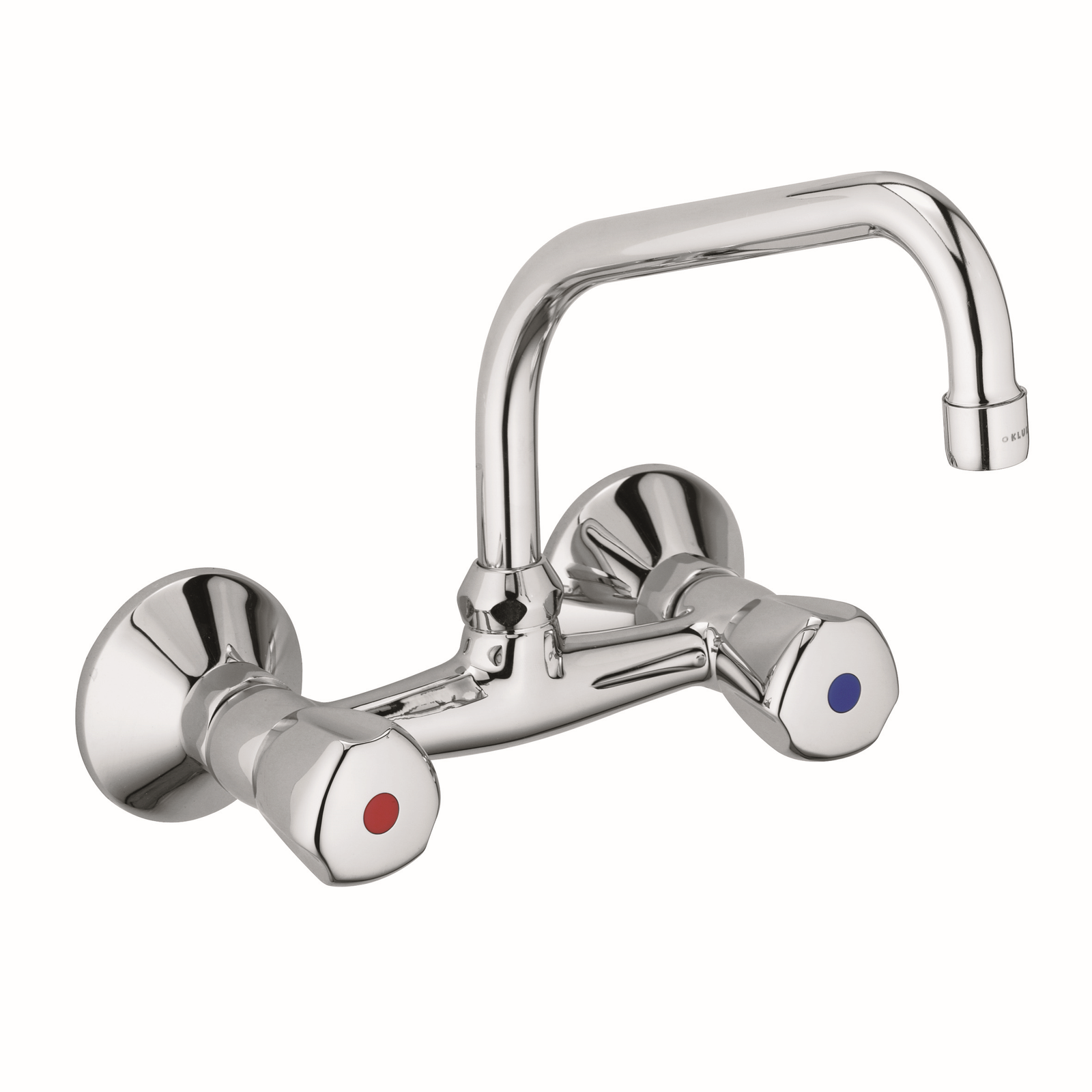 KLUDI Standard Spültisch-Wandarmatur Terraluxgriffe Metall, schwenkbarer Rohrauslauf 360Grad, chrom