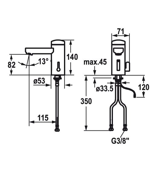 KWC Infrarot-Waschtisch-Armatur IQUA design verchromt, mit Mischung, ohne Ablaufgarnitur, Batterie 6 V