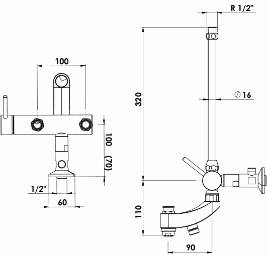 KWC Wannen-Einhebelmischer Kuri verchromt, NW 1/2", Niederdruck, mit Handbrause, mit automatischer Rückstellung