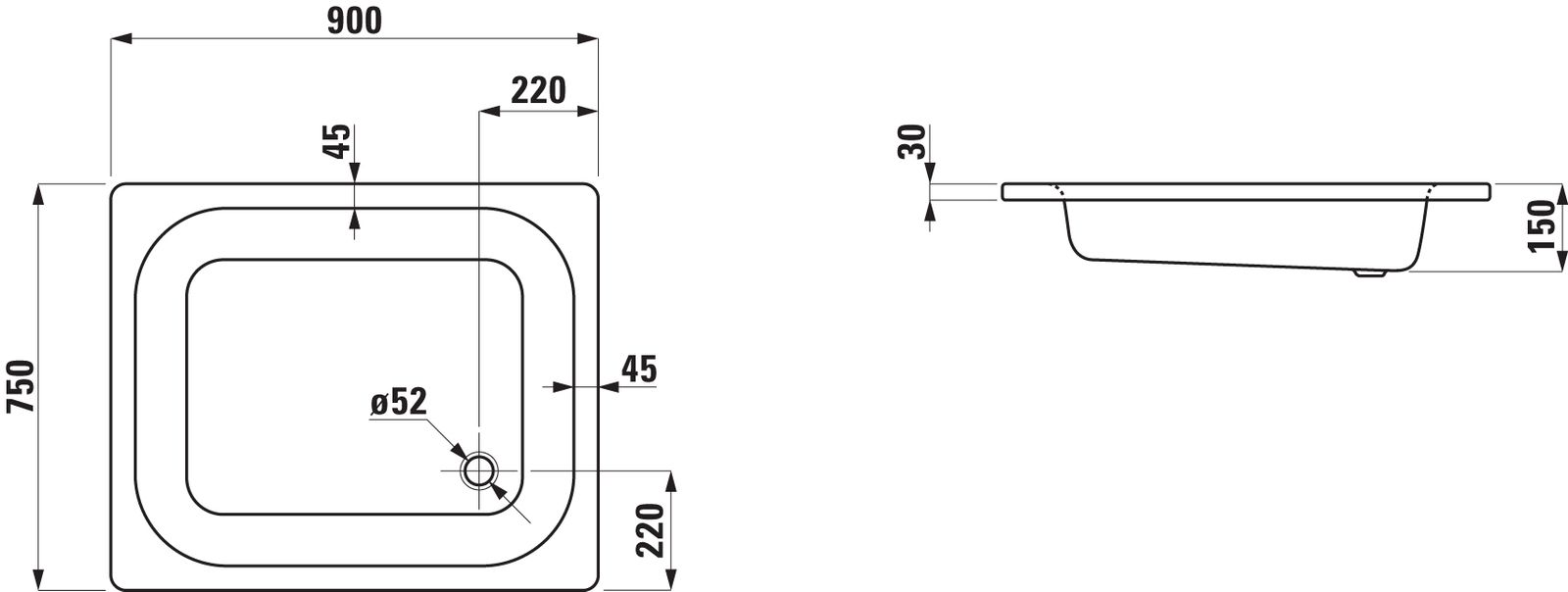 Laufen Duschwanne PLATINA 90x75x15cm, weiß Antislip