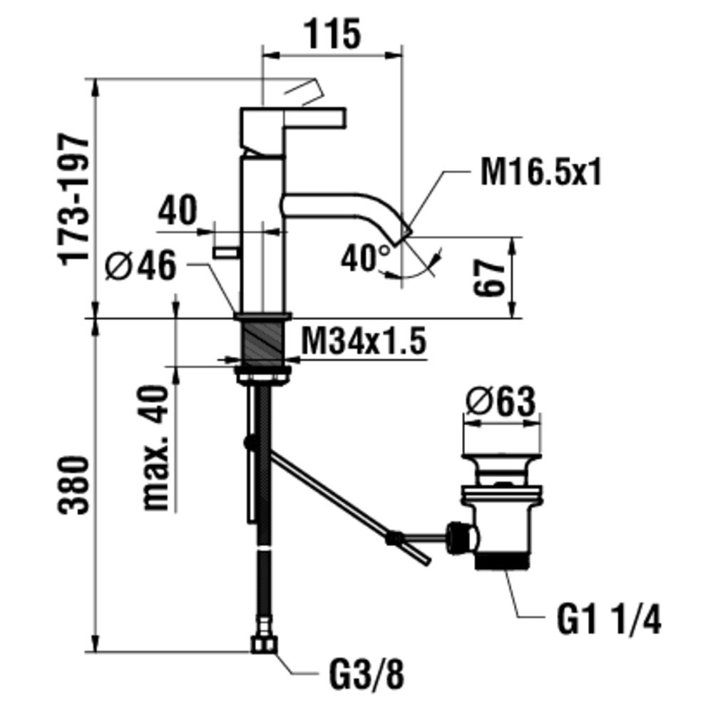 Laufen Waschtisch-Einhebelmischer KARTELL Ausladung 115mm, mit Ablaufventil, Chrom