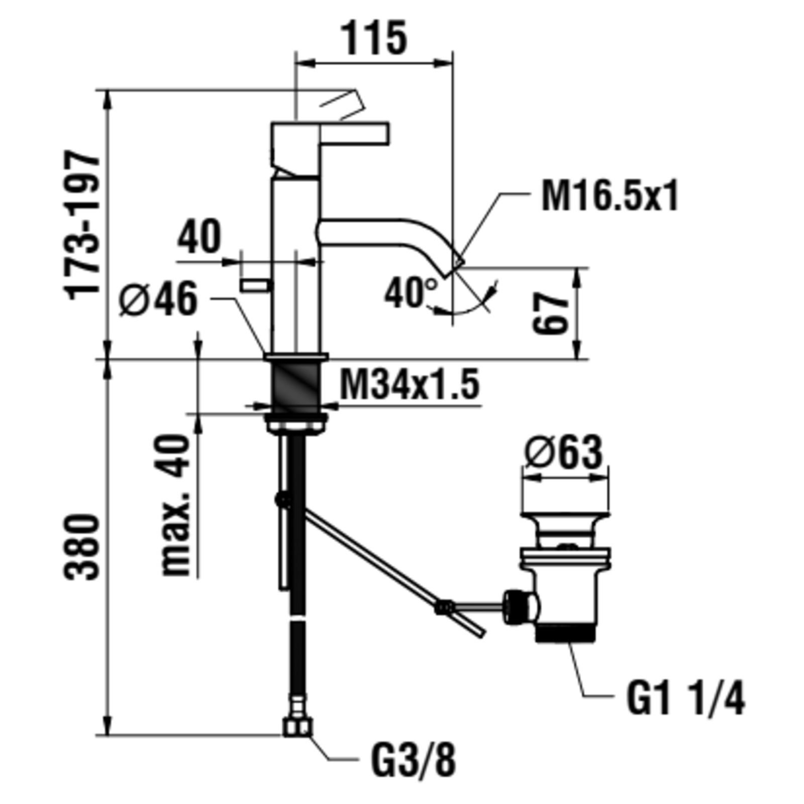 Laufen Waschtisch-Einhebelmischer KARTELL Ausladung 115mm, mit Ablaufventil, Chrom