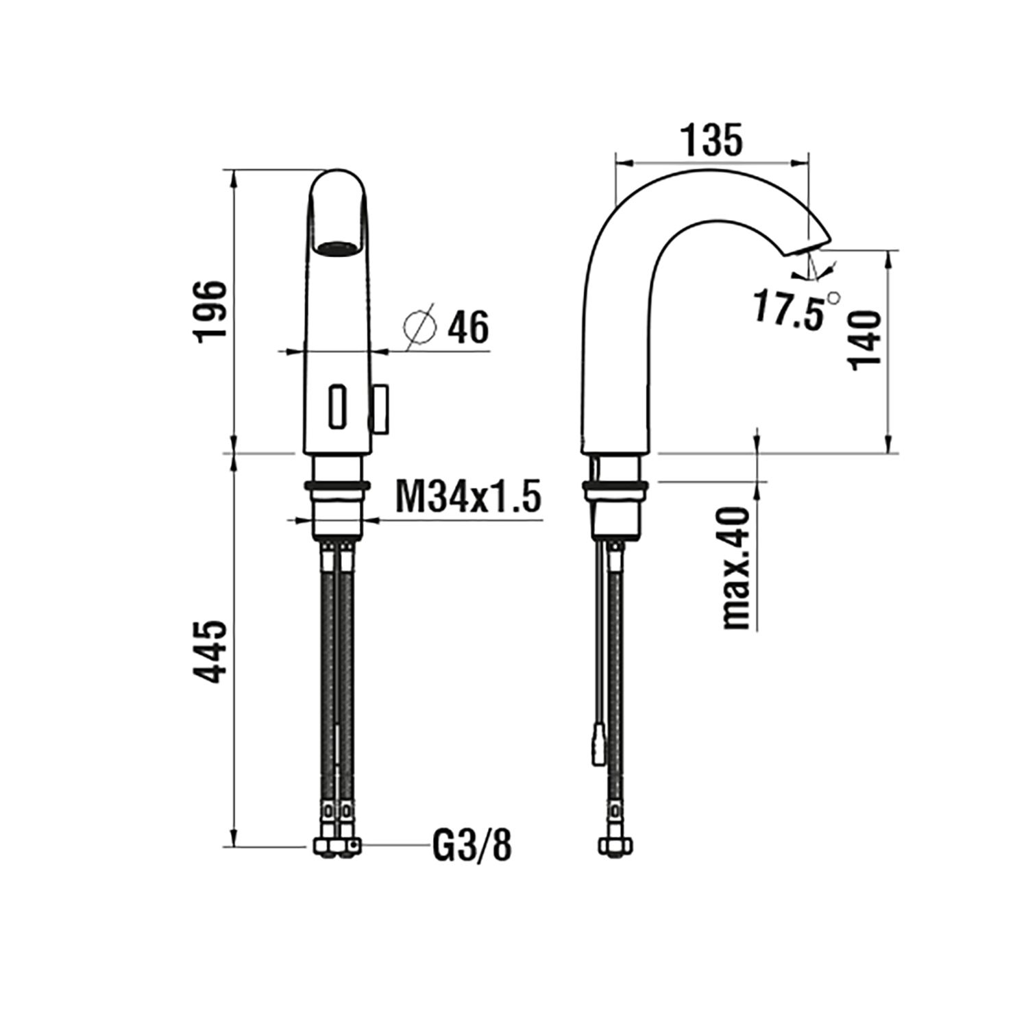Laufen Infrarot-Waschtisch-Armatur CURVETRONIC Netzanschluss 230 V, Festauslauf 135mm, Temperatur regelbar, Edelstahl gebürstet